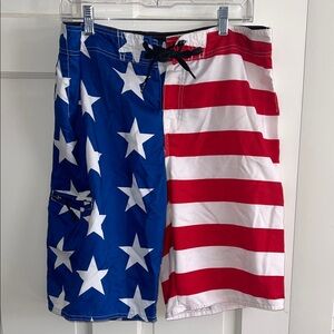 Patriotic Red, White, and Blue Swim Trunks